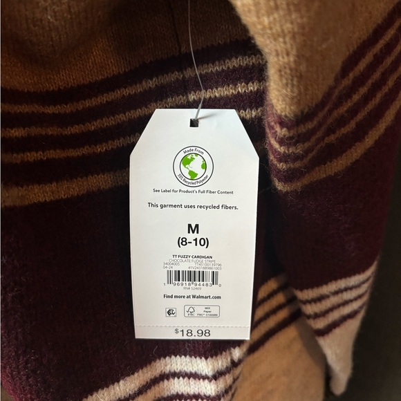 Time and Tru Women's Brown and Cream Striped Fuzzy Cardigan, Size:M, NWT - Picture 4 of 4